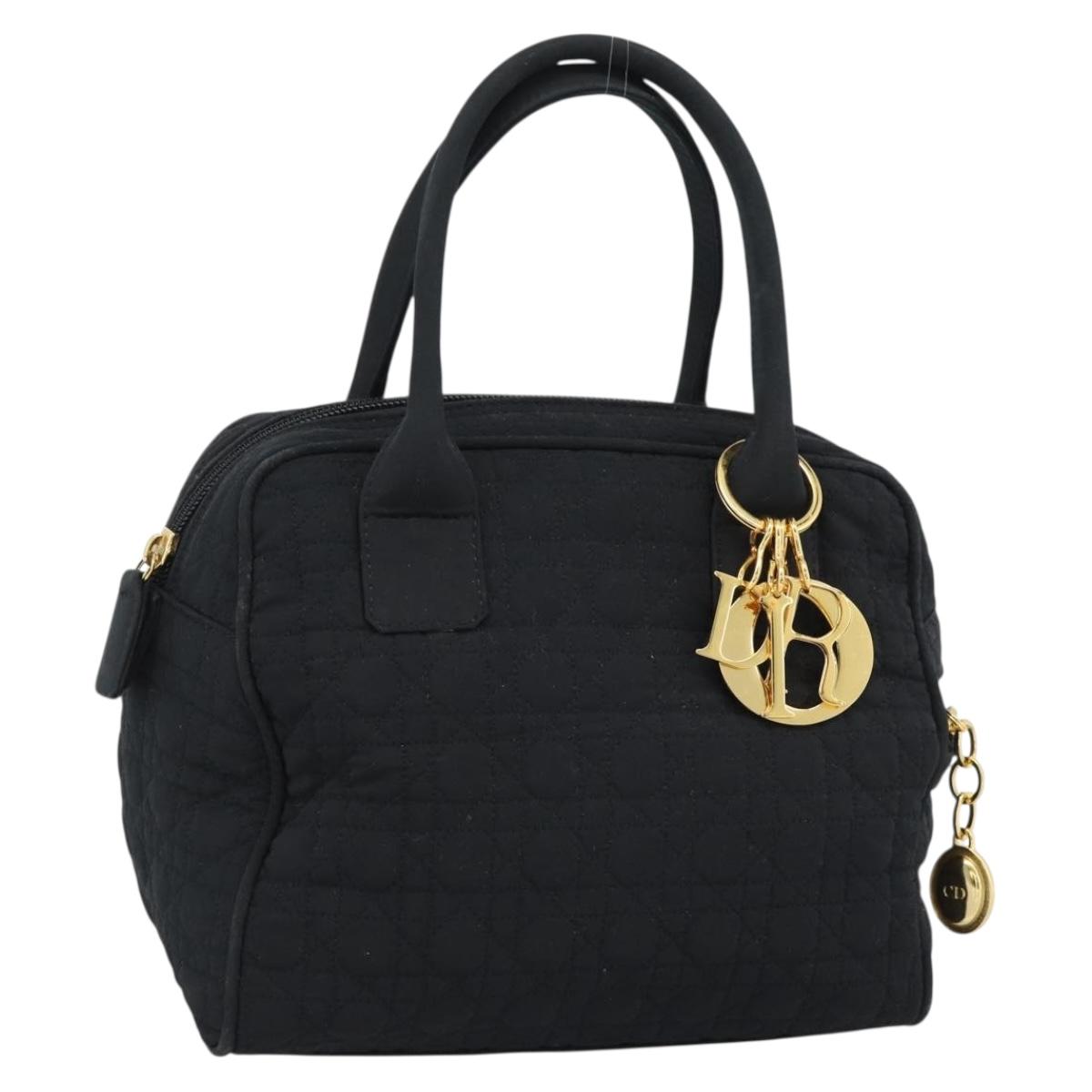 Christian Dior Canage Hand Bag Canvas Black Gold Auth 190803