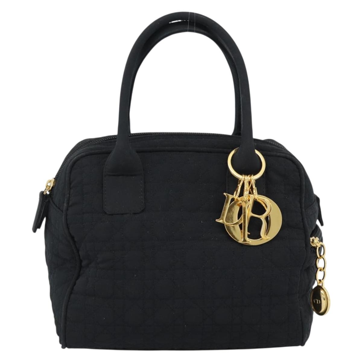 Christian Dior Canage Hand Bag Canvas Black Gold Auth 190803