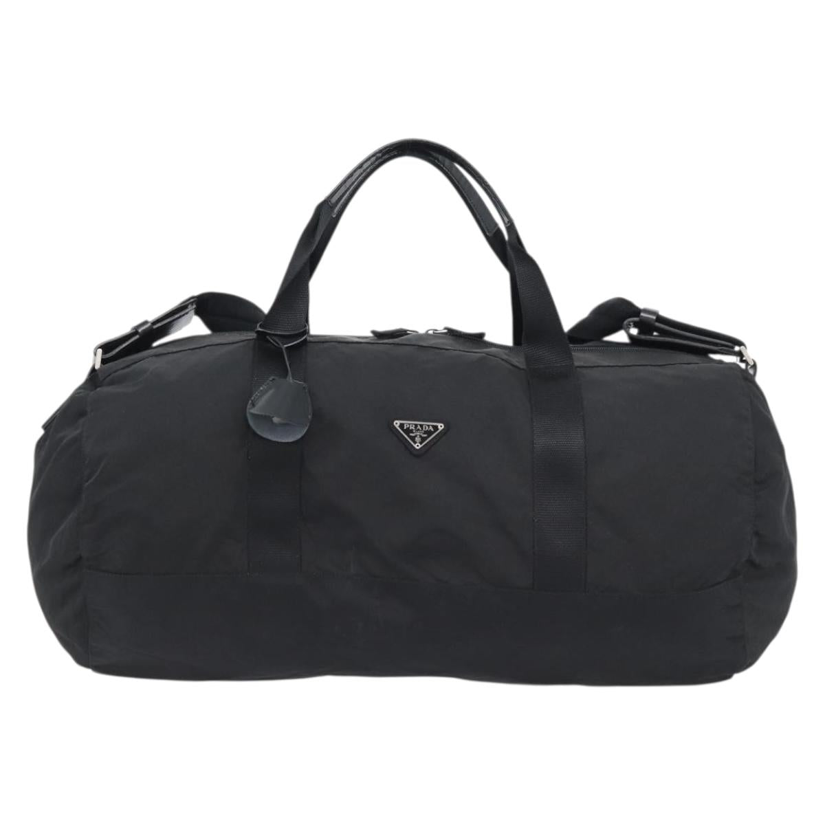 PRADA Boston Bag Nylon 2way Black Silver Auth 190804A