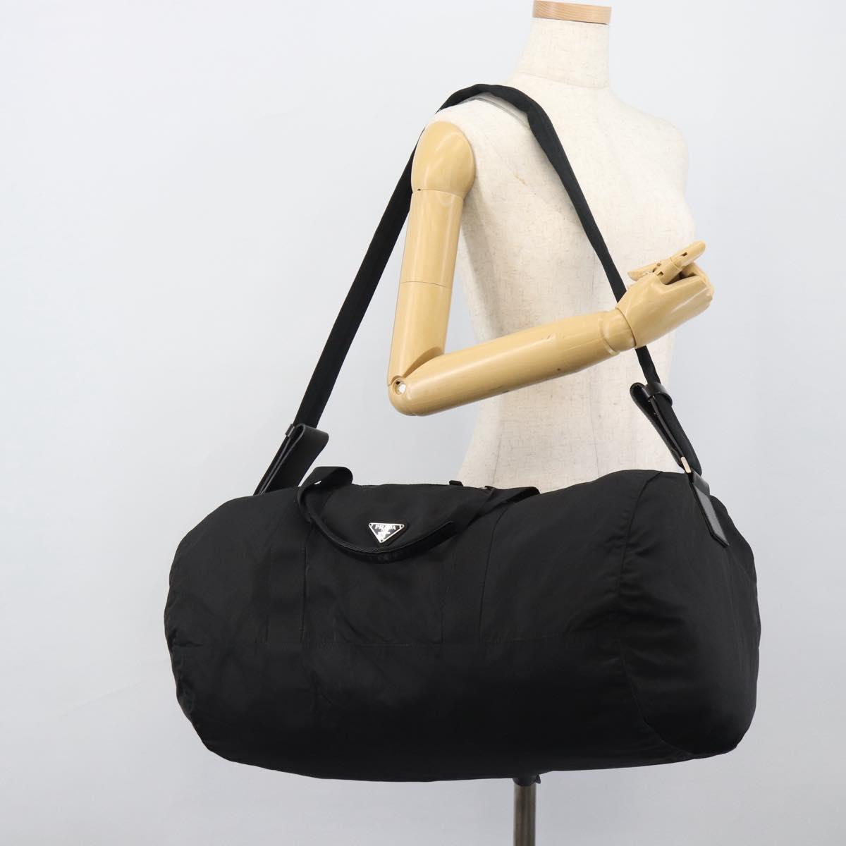 PRADA Boston Bag Nylon 2way Black Silver Auth 190804A