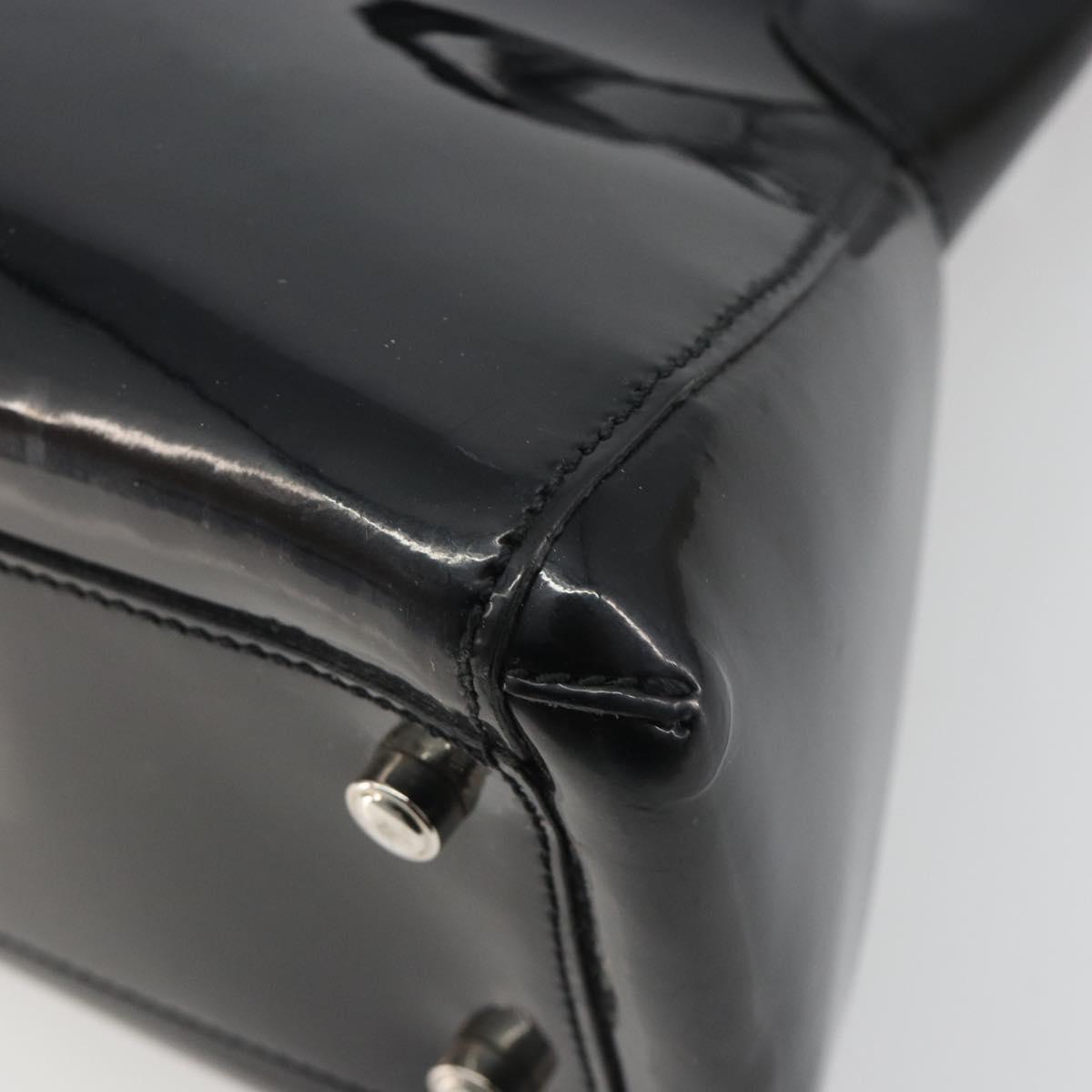 CARTIER Marcello Hand Bag Patent Leather Black Silver Auth 190805