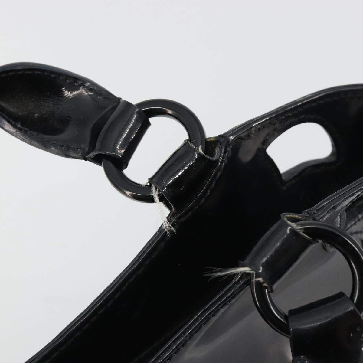 CARTIER Marcello Hand Bag Patent Leather Black Silver Auth 190805