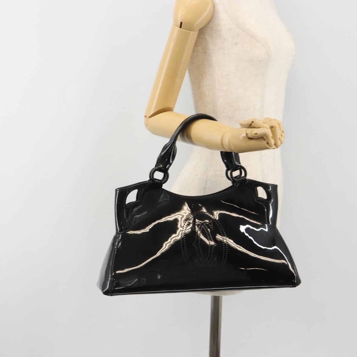 CARTIER Marcello Hand Bag Patent Leather Black Silver Auth 190805