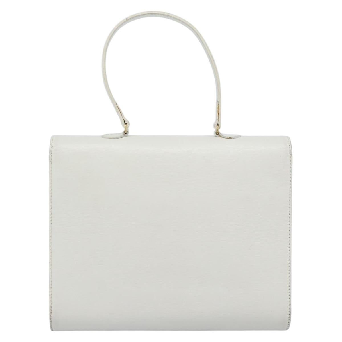 Christian Dior Hand Bag Leather White Gold Auth 190806