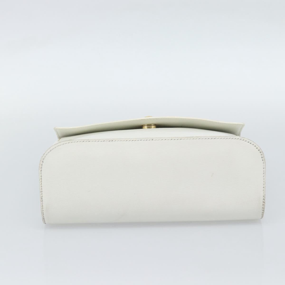 Christian Dior Hand Bag Leather White Gold Auth 190806