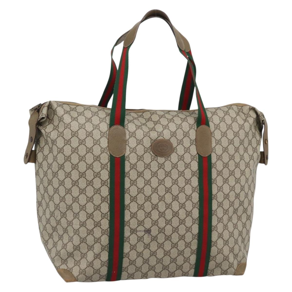 GUCCI GG Supreme Web Sherry Line Boston Bag PVC Beige Gold 89 19 012 Auth 190809