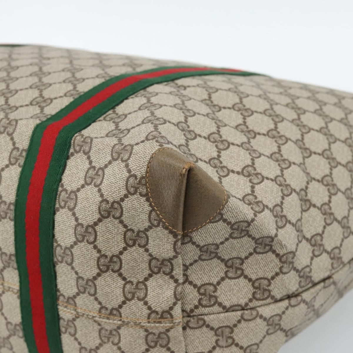 GUCCI GG Supreme Web Sherry Line Boston Bag PVC Beige Gold 89 19 012 Auth 190809