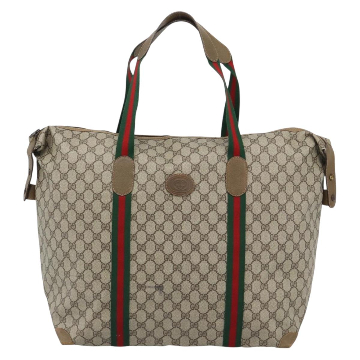 GUCCI GG Supreme Web Sherry Line Boston Bag PVC Beige Gold 89 19 012 Auth 190809