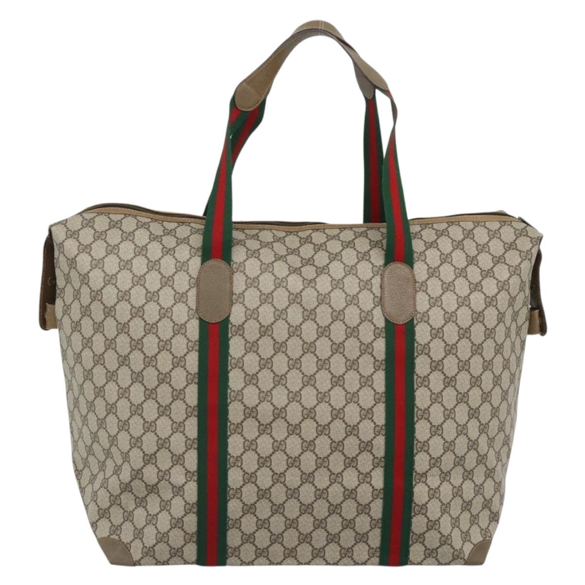 GUCCI GG Supreme Web Sherry Line Boston Bag PVC Beige Gold 89 19 012 Auth 190809