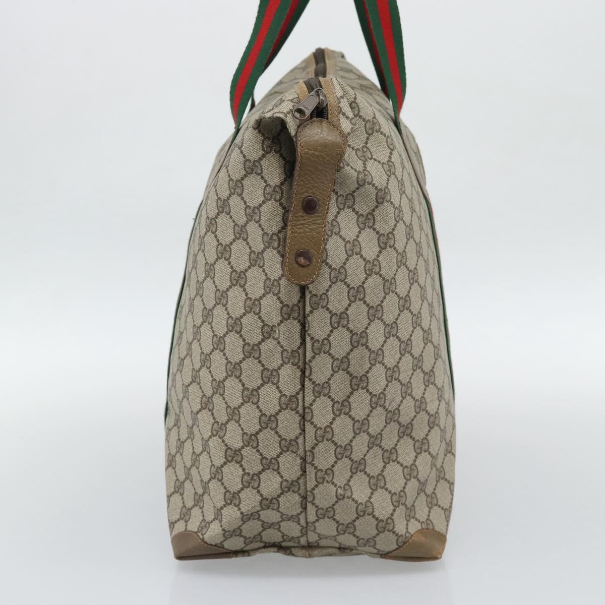 GUCCI GG Supreme Web Sherry Line Boston Bag PVC Beige Gold 89 19 012 Auth 190809