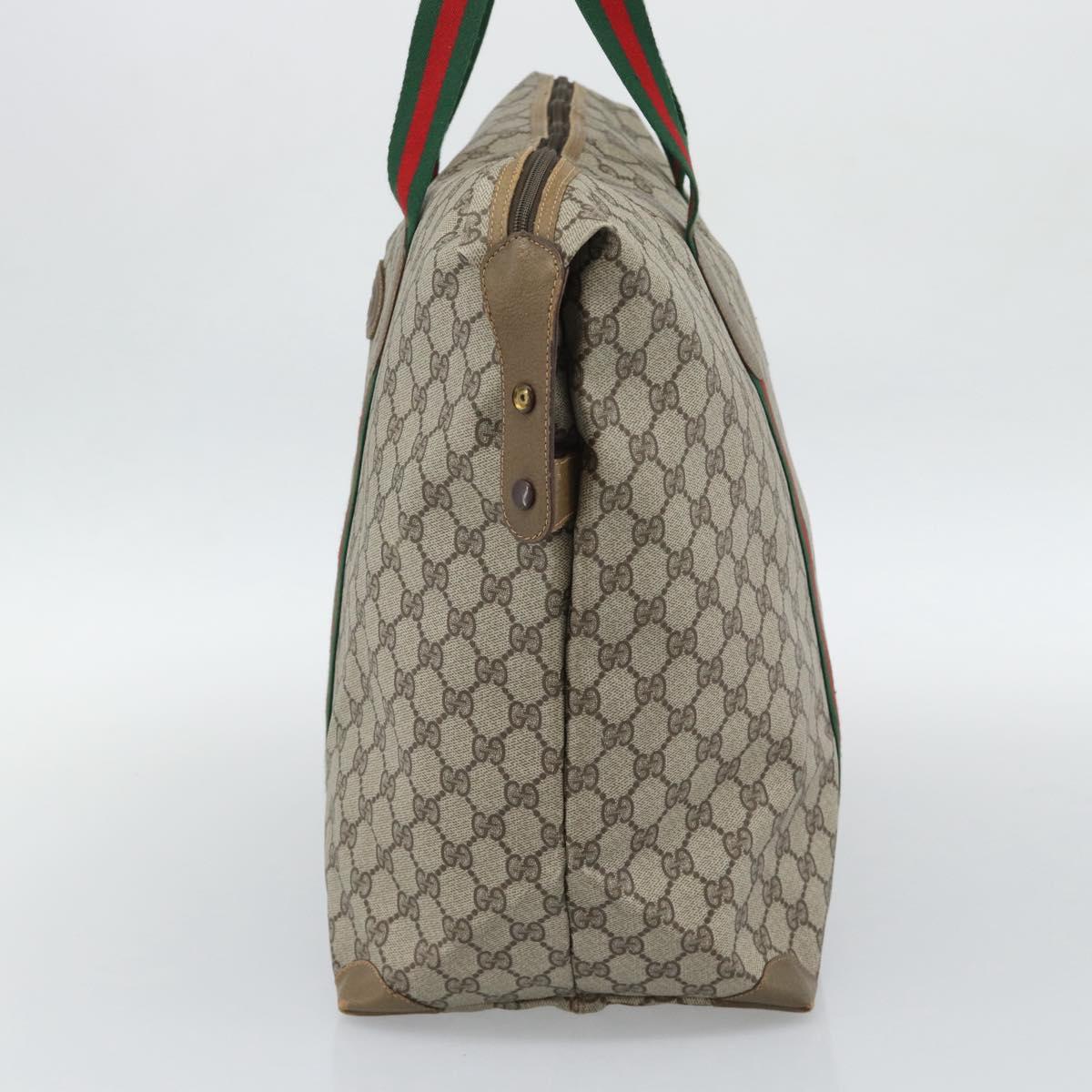 GUCCI GG Supreme Web Sherry Line Boston Bag PVC Beige Gold 89 19 012 Auth 190809