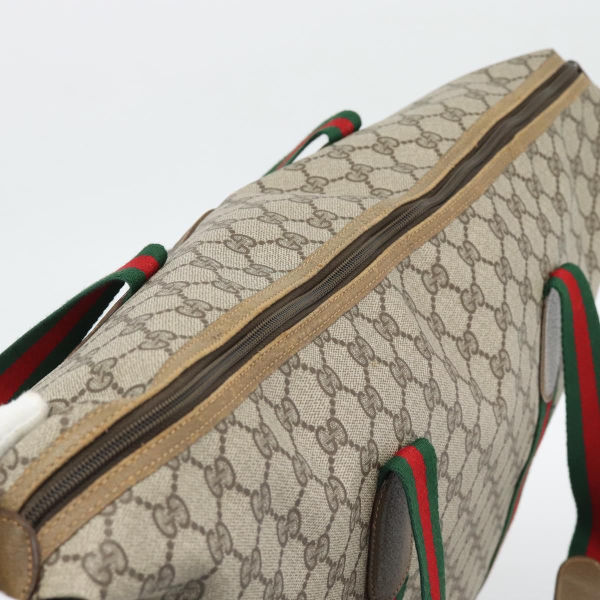 GUCCI GG Supreme Web Sherry Line Boston Bag PVC Beige Gold 89 19 012 Auth 190809