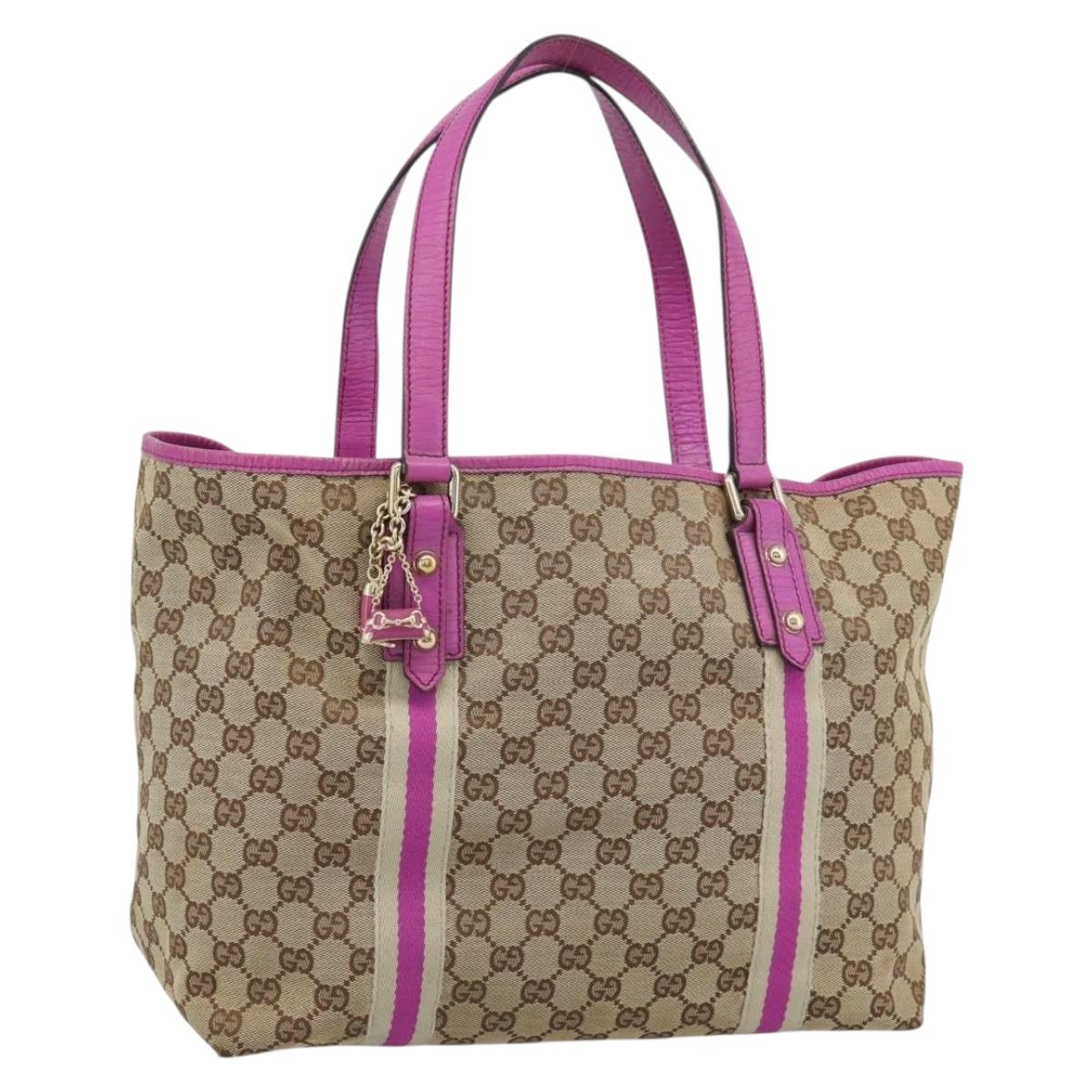 GUCCI GG Canvas Sherry Line Tote Bag Beige Gold 139260 Auth 190810