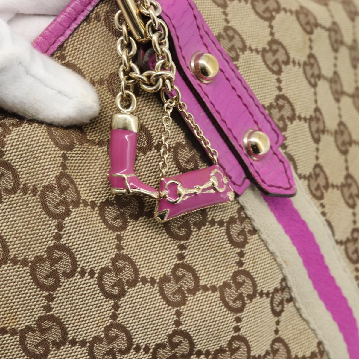 GUCCI GG Canvas Sherry Line Tote Bag Beige Gold 139260 Auth 190810