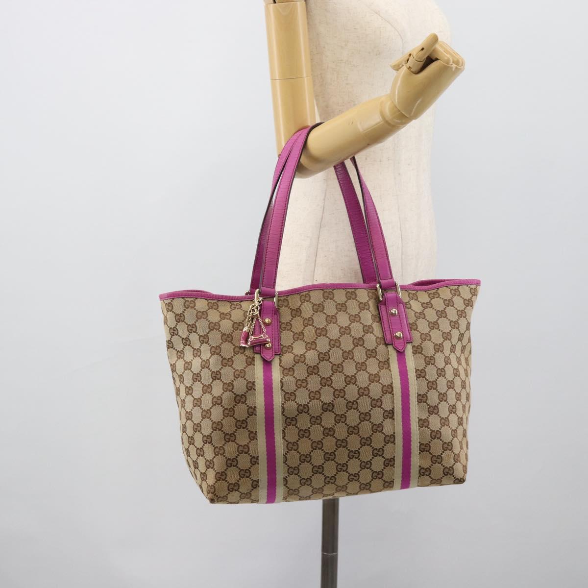 GUCCI GG Canvas Sherry Line Tote Bag Beige Gold 139260 Auth 190810