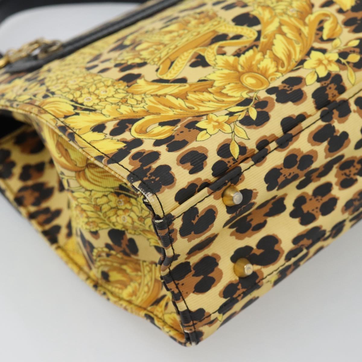 Gianni Versace Hand Bag PVC Canvas Yellow Gold Auth 190811