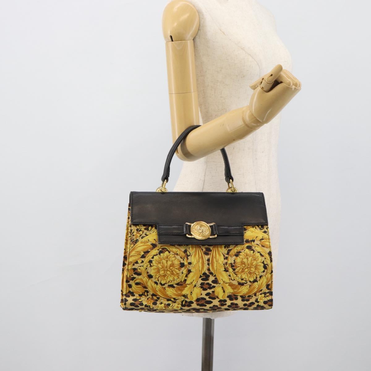 Gianni Versace Hand Bag PVC Canvas Yellow Gold Auth 190811