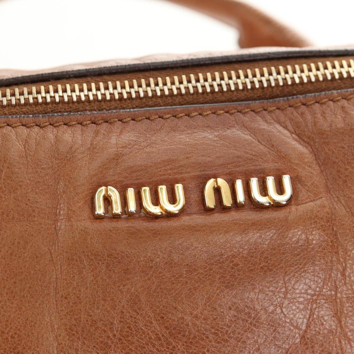 Miu Miu Hand Bag Leather 2way Brown Gold Auth 190812SAM
