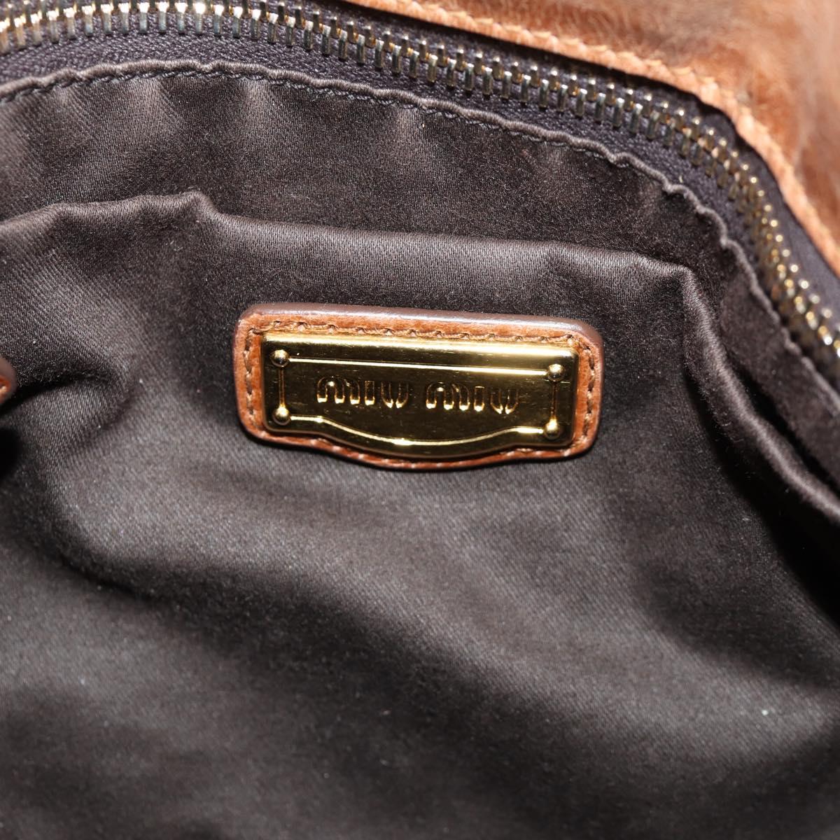 Miu Miu Hand Bag Leather 2way Brown Gold Auth 190812SAM