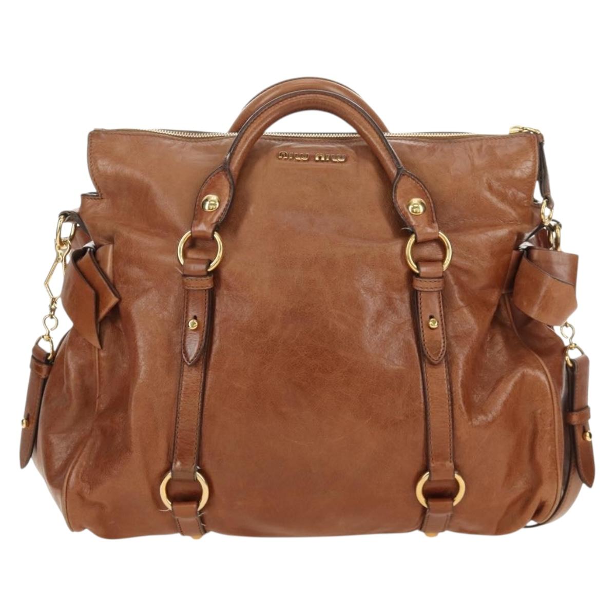 Miu Miu Hand Bag Leather 2way Brown Gold Auth 190812SAM