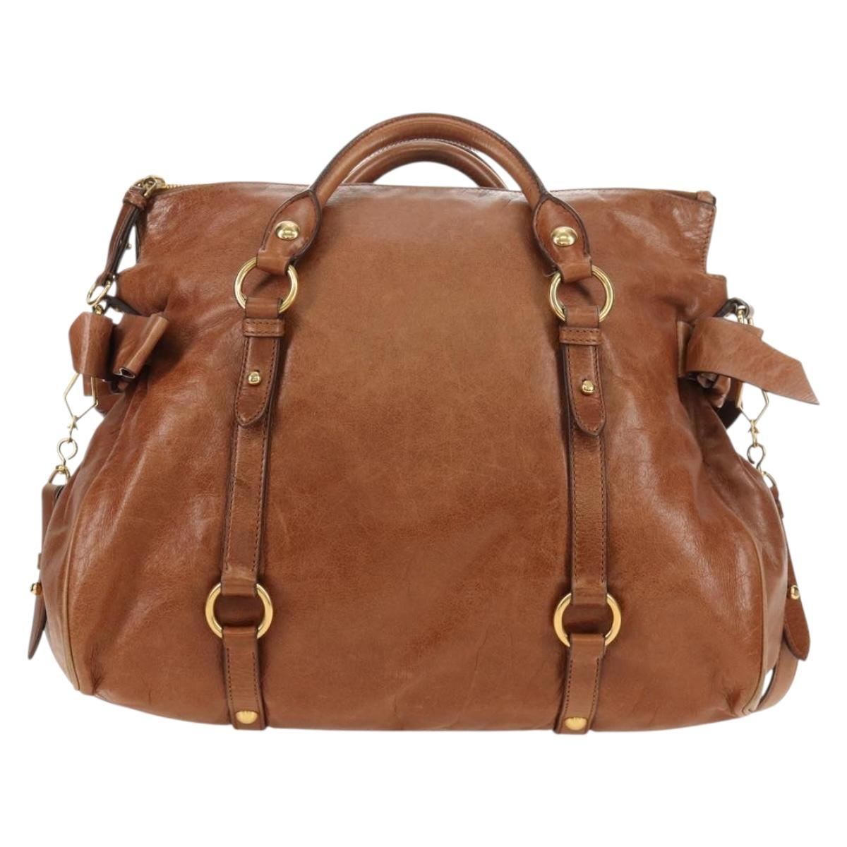 Miu Miu Hand Bag Leather 2way Brown Gold Auth 190812SAM