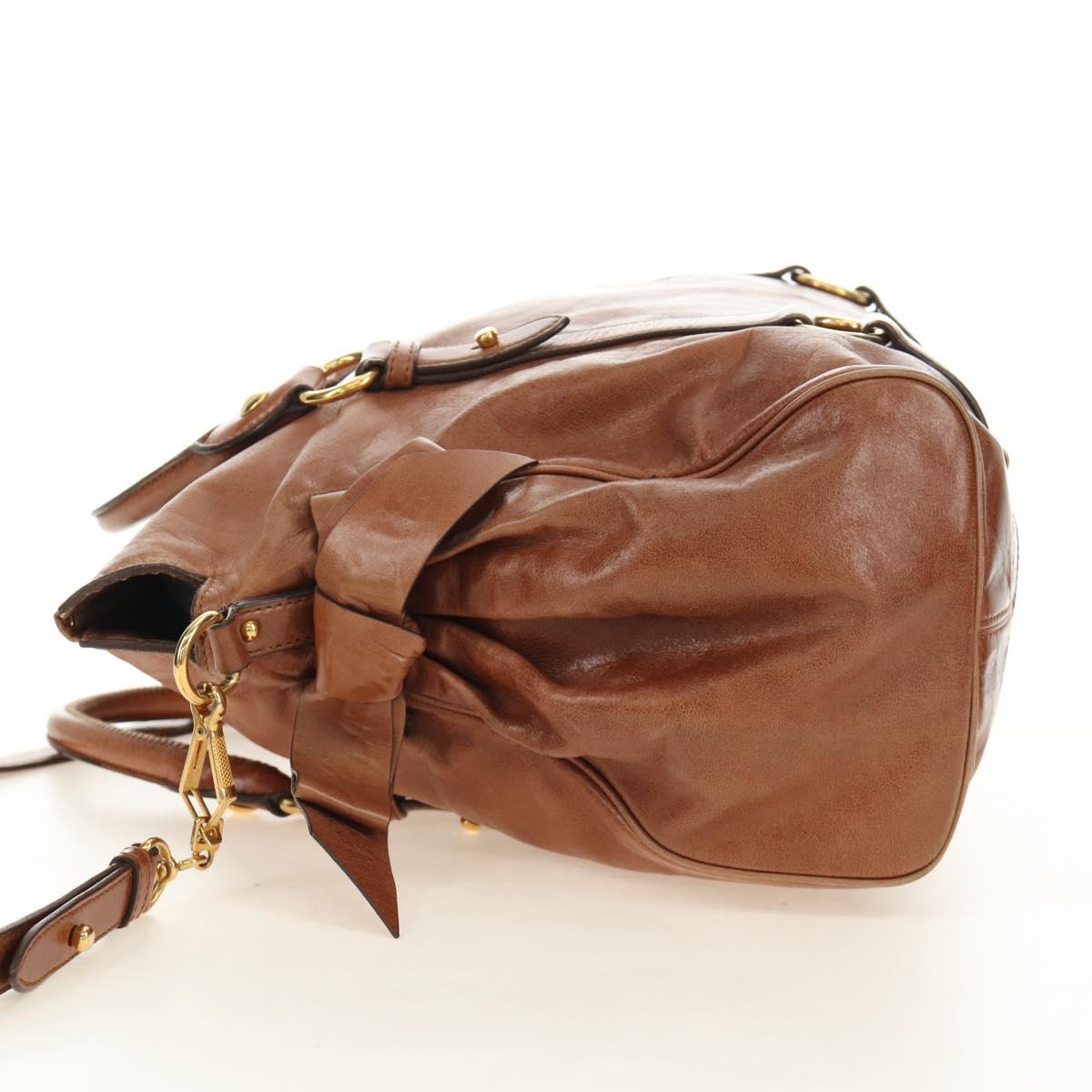 Miu Miu Hand Bag Leather 2way Brown Gold Auth 190812SAM