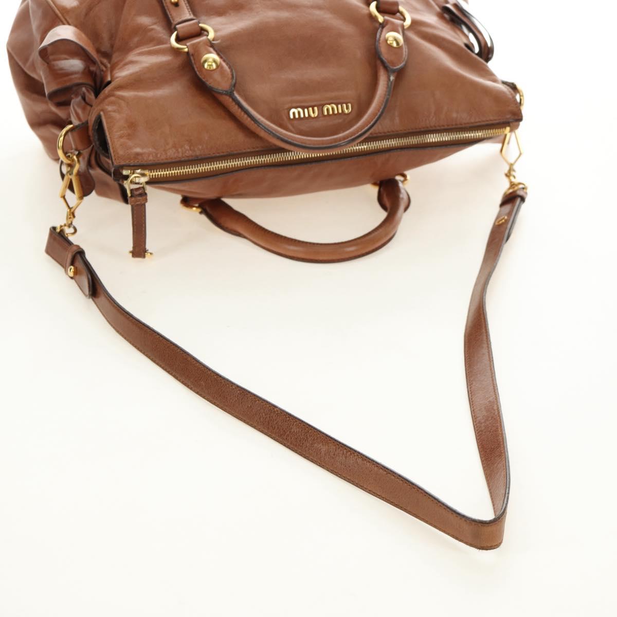 Miu Miu Hand Bag Leather 2way Brown Gold Auth 190812SAM