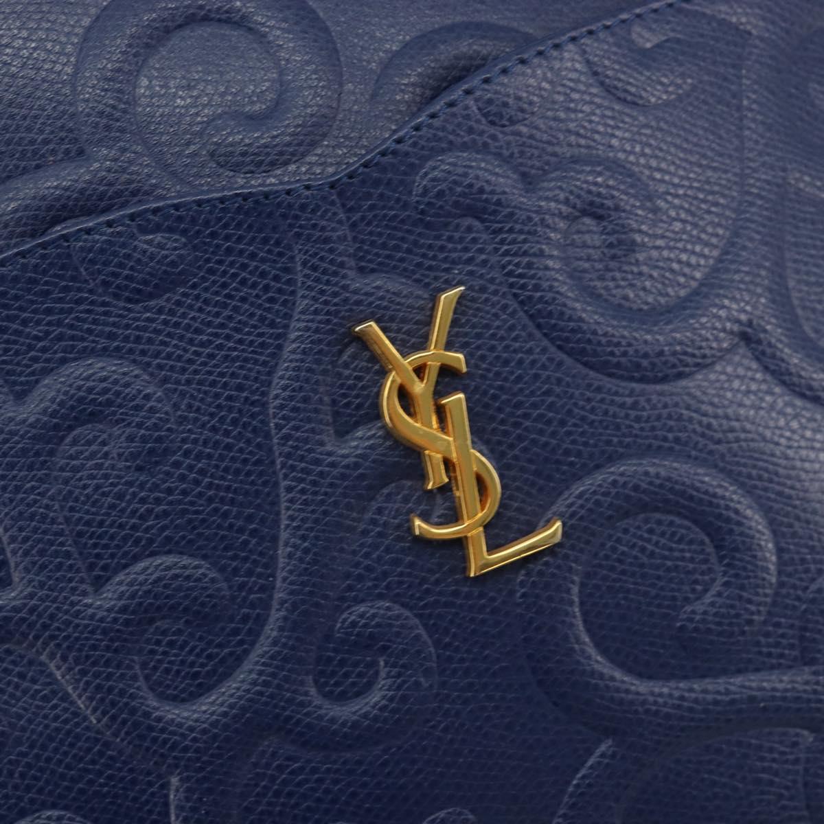 SAINT LAURENT Arabesque Pattern Shoulder Bag Leather Black Gold Auth 190813A