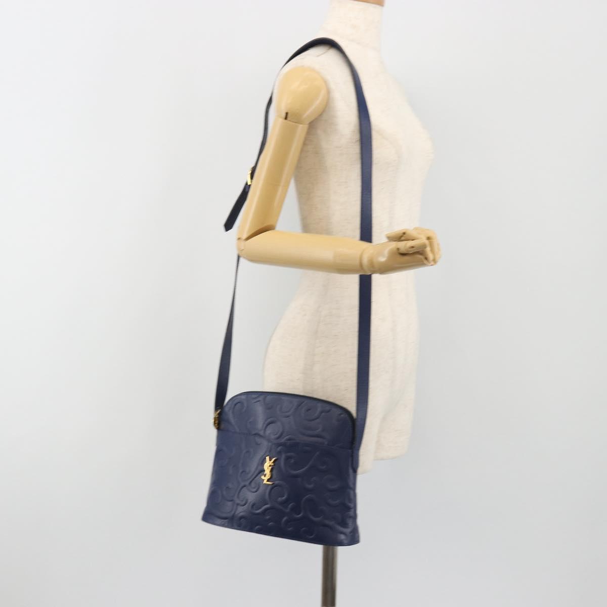 SAINT LAURENT Arabesque Pattern Shoulder Bag Leather Black Gold Auth 190813A