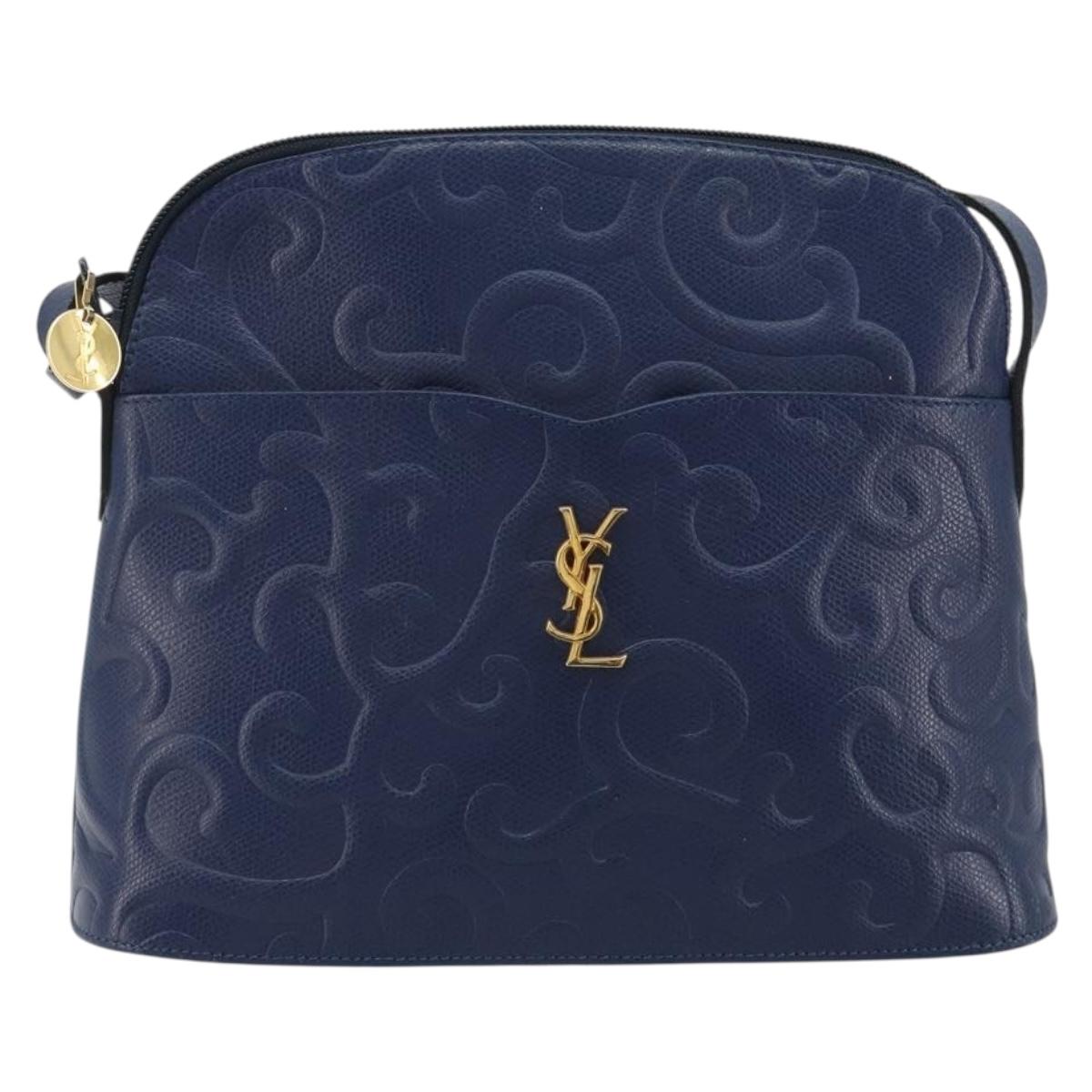 SAINT LAURENT Arabesque Pattern Shoulder Bag Leather Black Gold Auth 190813A