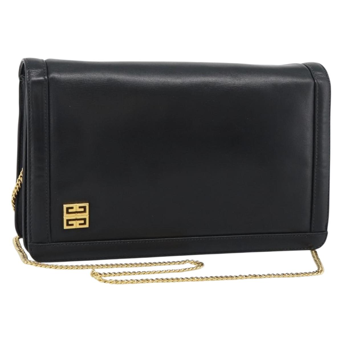 GIVENCHY Chain Shoulder Bag Leather Black Gold Auth 190822A