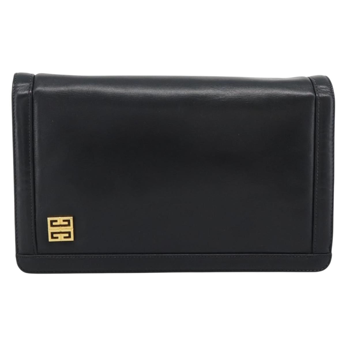 GIVENCHY Chain Shoulder Bag Leather Black Gold Auth 190822A
