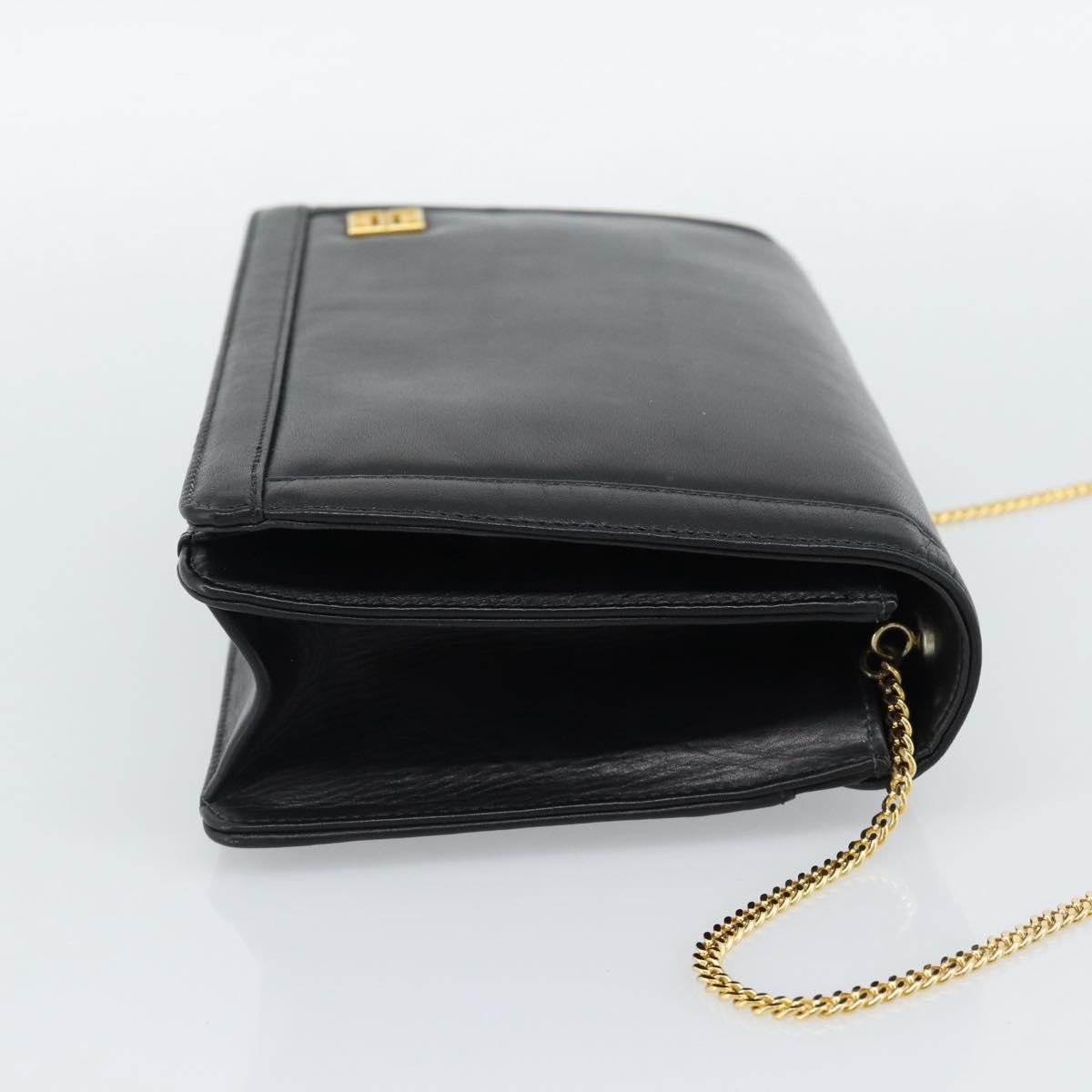 GIVENCHY Chain Shoulder Bag Leather Black Gold Auth 190822A