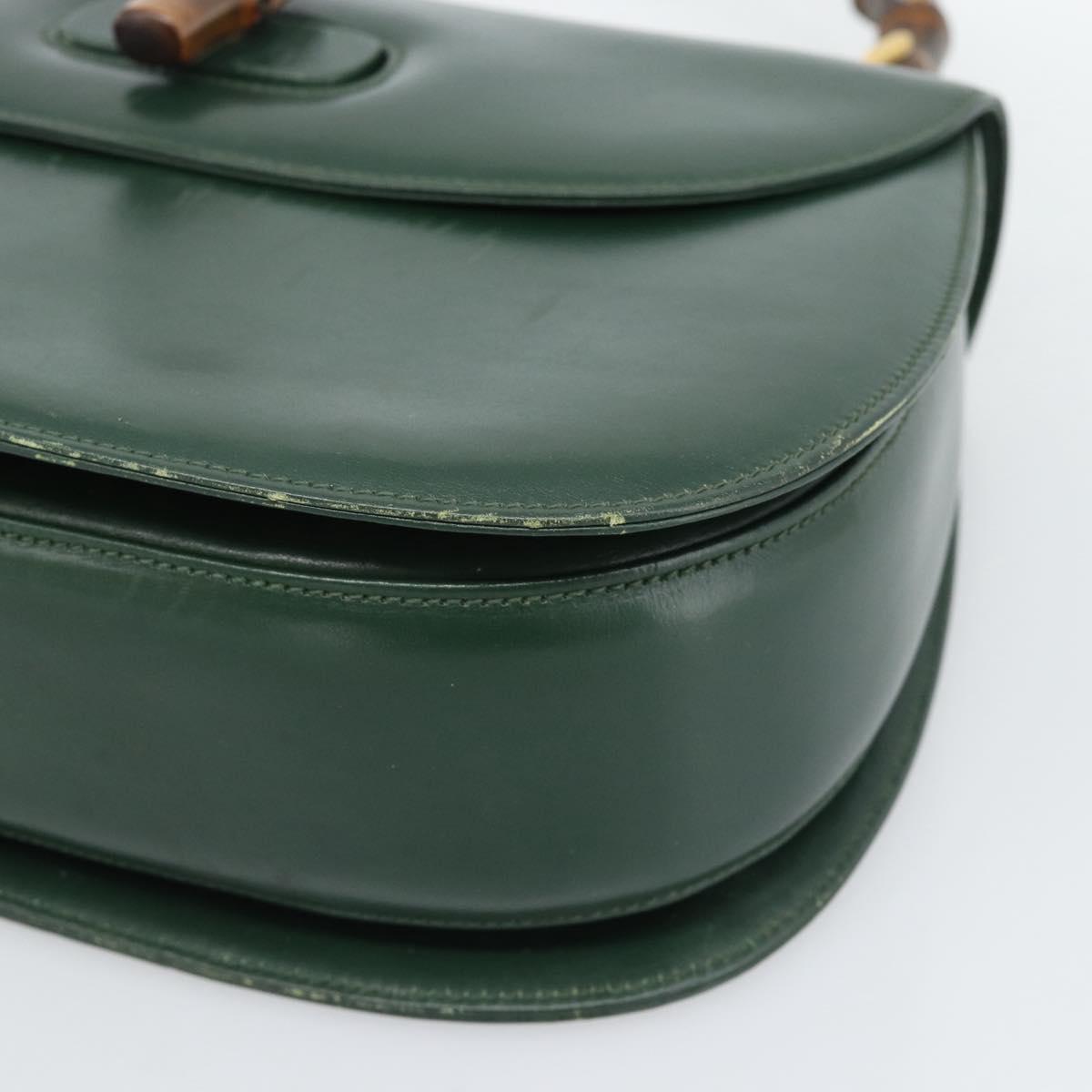 GUCCI Bamboo Hand Bag Leather Green Gold Auth 190823