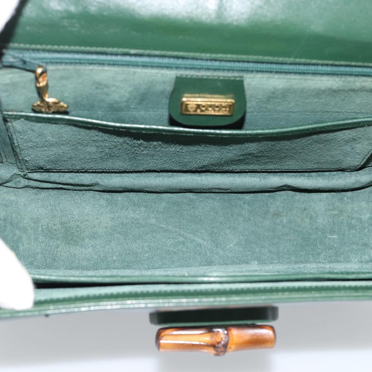 GUCCI Bamboo Hand Bag Leather Green Gold Auth 190823