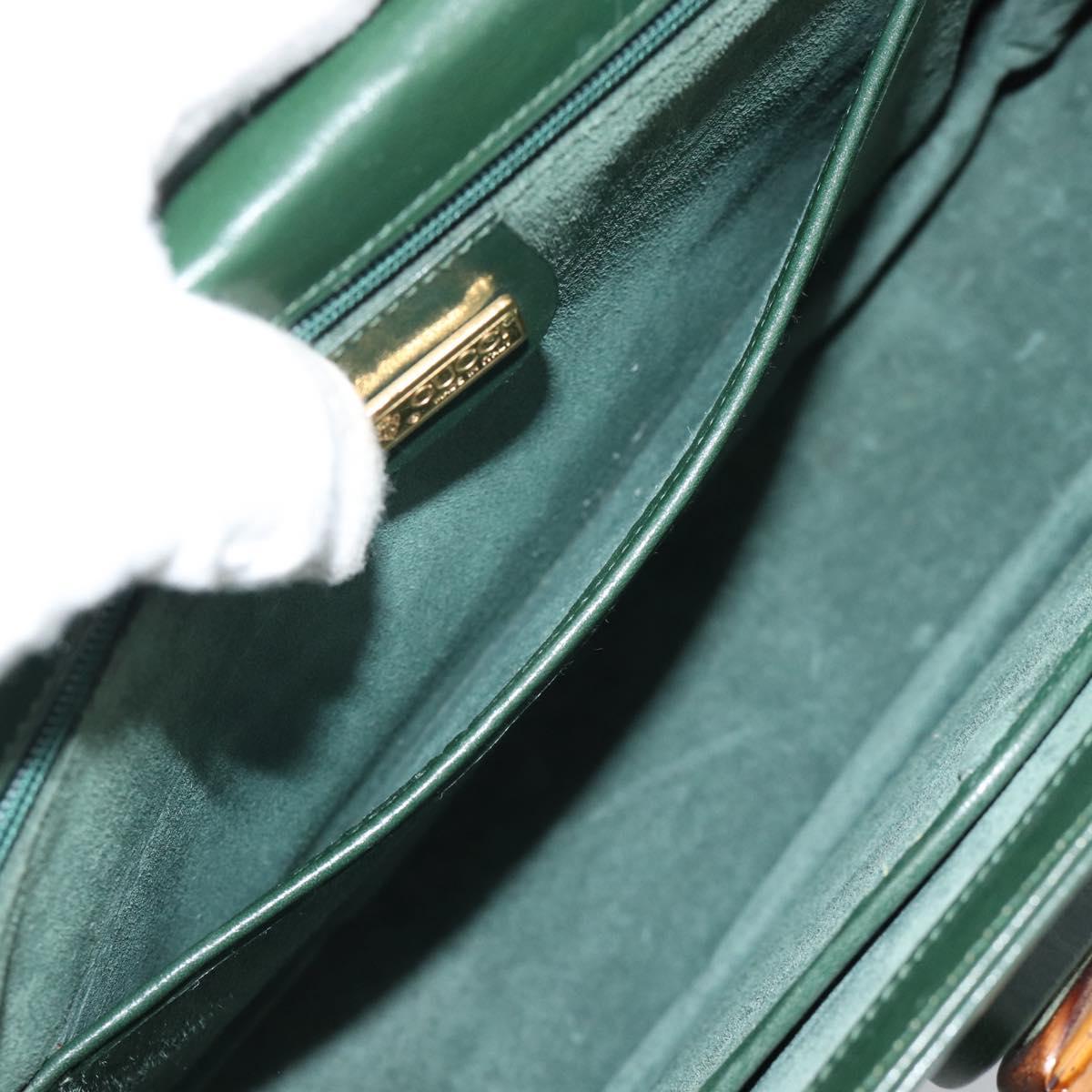 GUCCI Bamboo Hand Bag Leather Green Gold Auth 190823