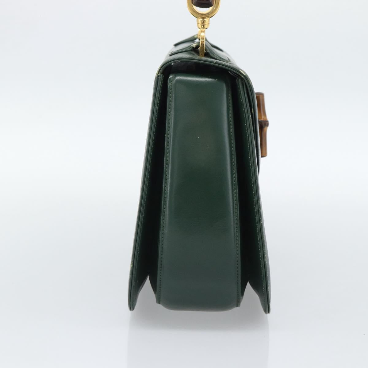 GUCCI Bamboo Hand Bag Leather Green Gold Auth 190823