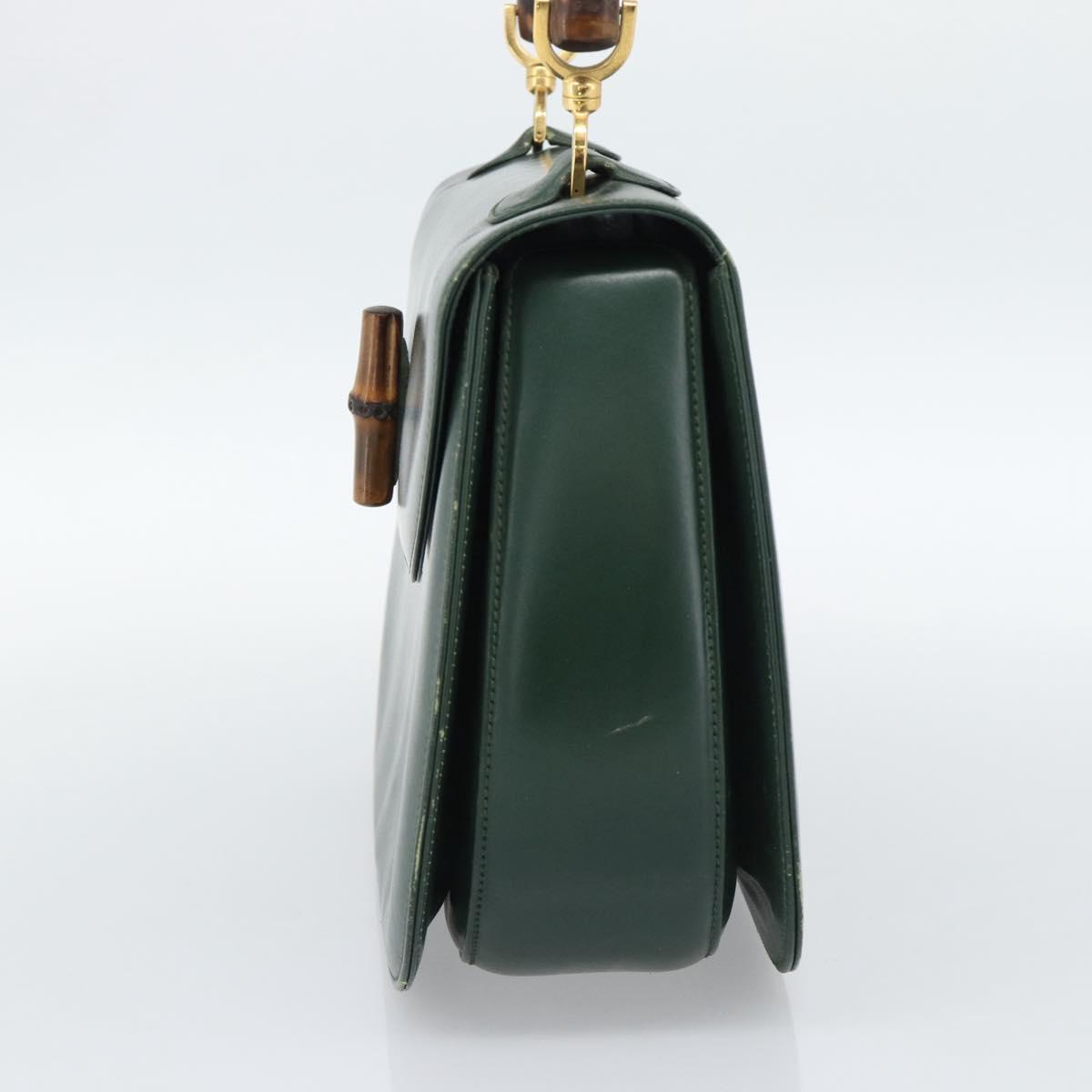 GUCCI Bamboo Hand Bag Leather Green Gold Auth 190823