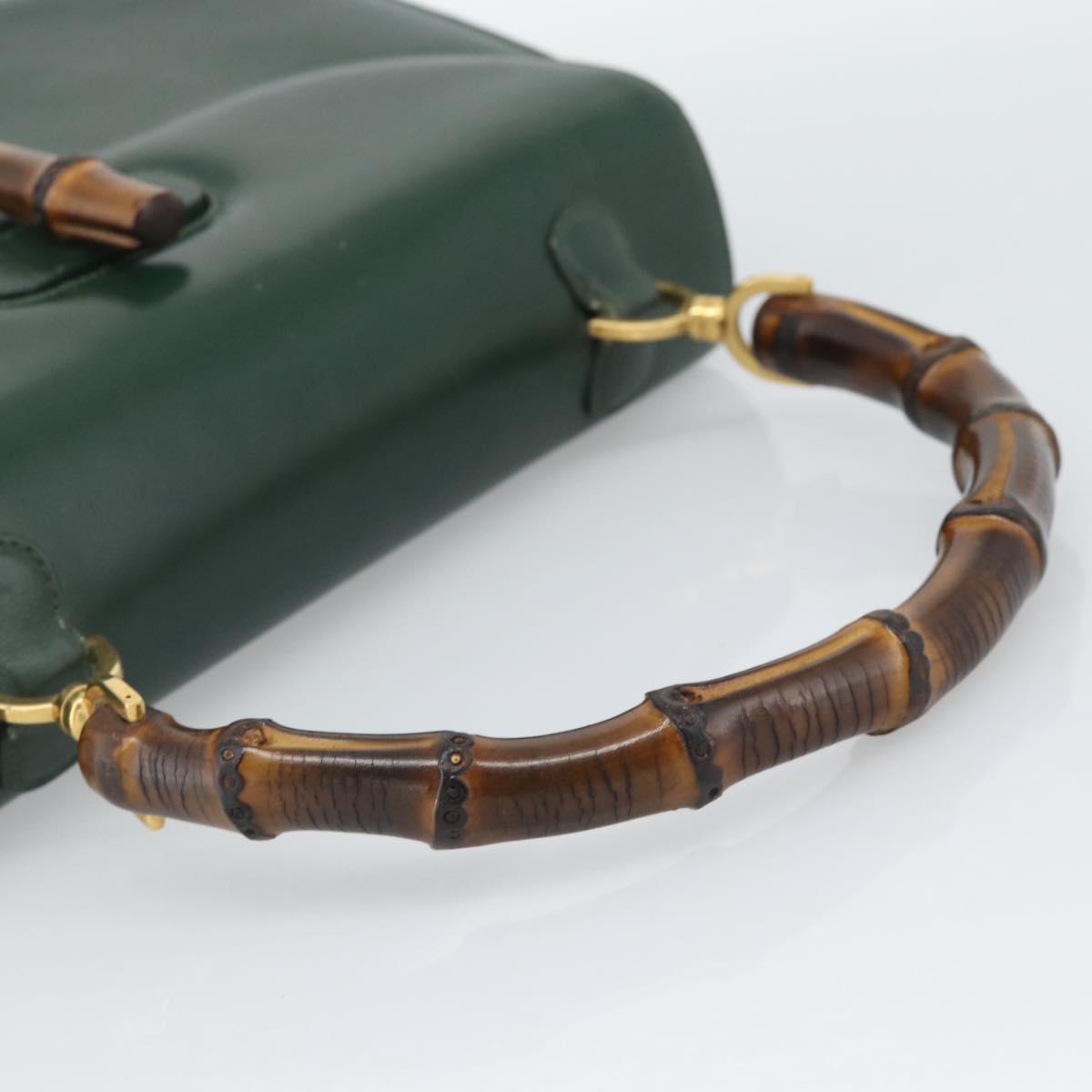 GUCCI Bamboo Hand Bag Leather Green Gold Auth 190823