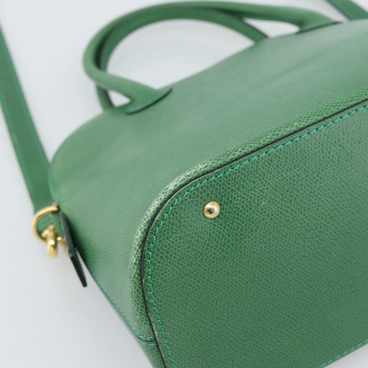 CELINE Hand Bag Leather 2way Green Gold Auth 190825A