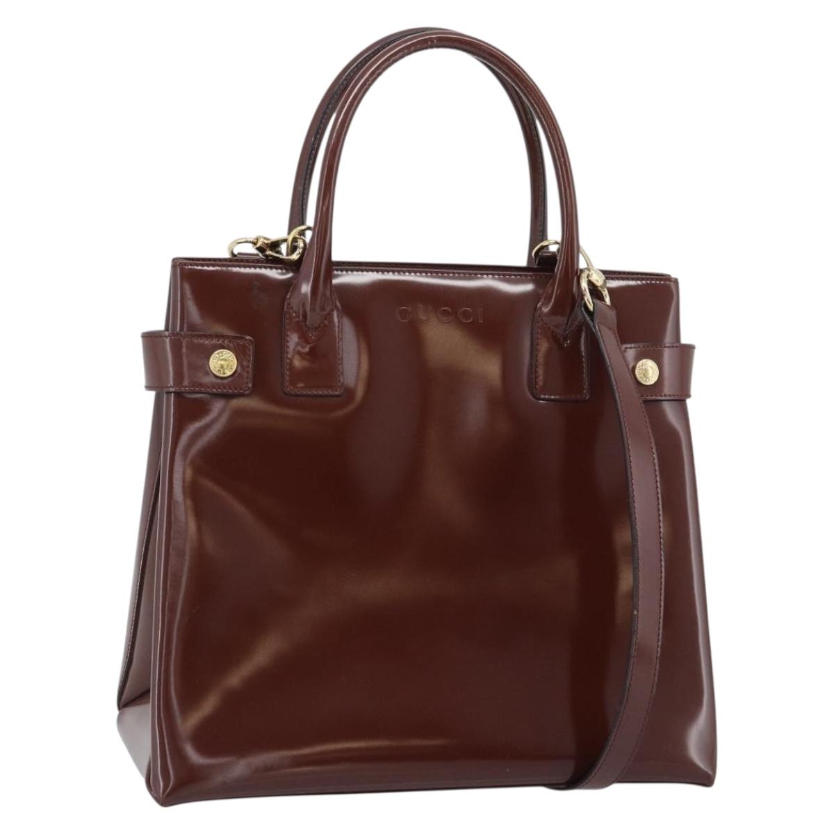 GUCCI Tote Bag Patent Leather 2way Bordeaux Gold 000 1669 0503 Auth 190826