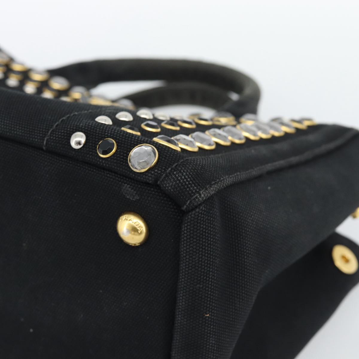 PRADA Bijoux Canapa PM Hand Bag Canvas Black Gold Auth 190827