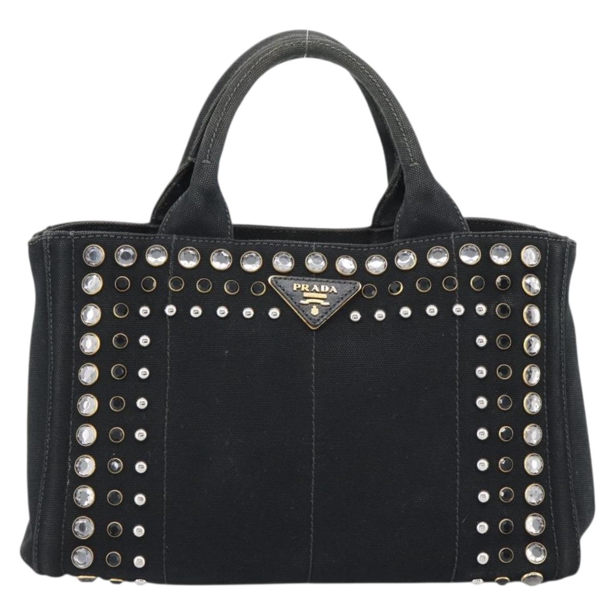 PRADA Bijoux Canapa PM Hand Bag Canvas Black Gold Auth 190827