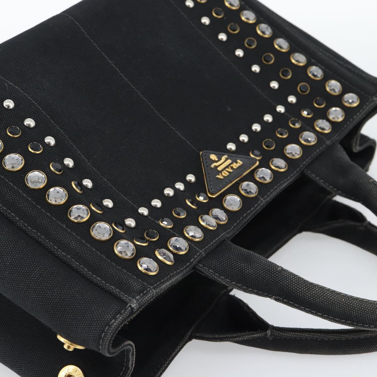 PRADA Bijoux Canapa PM Hand Bag Canvas Black Gold Auth 190827