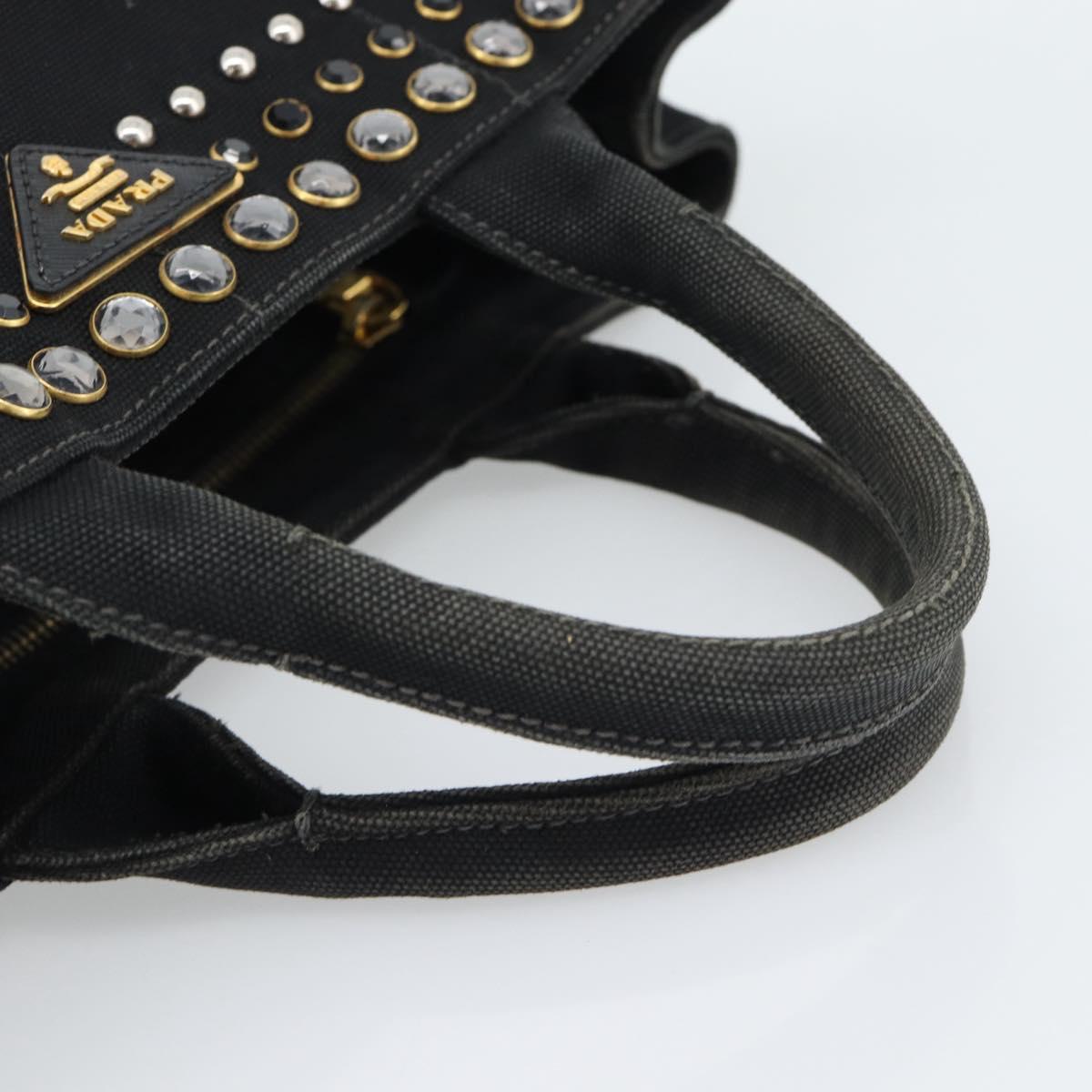 PRADA Bijoux Canapa PM Hand Bag Canvas Black Gold Auth 190827