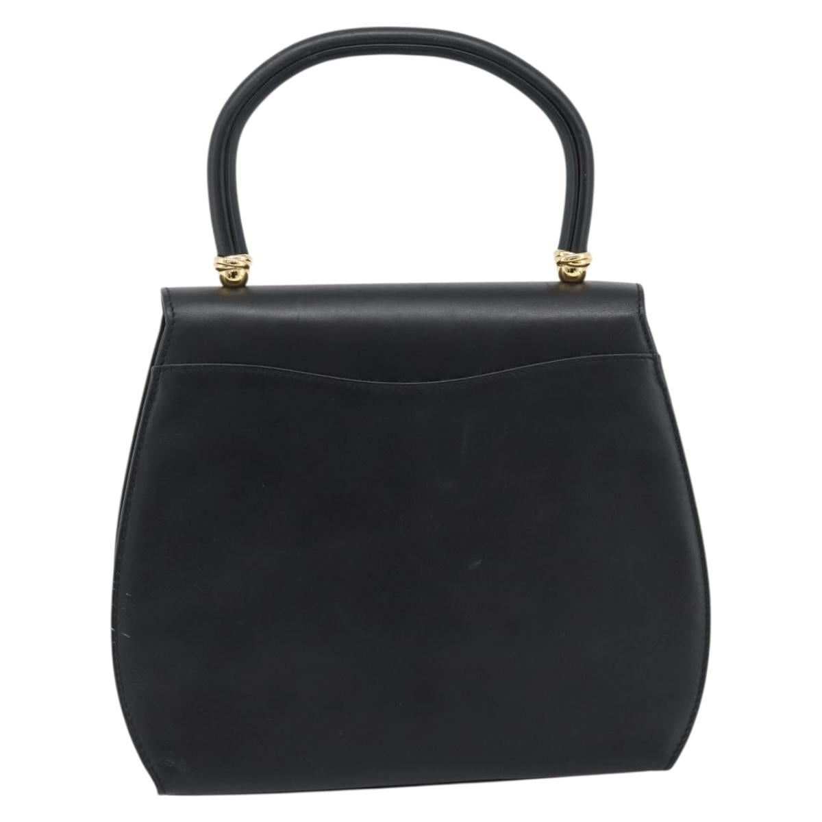 CARTIER PANTHERE Hand Bag Leather Black Gold Auth 190829