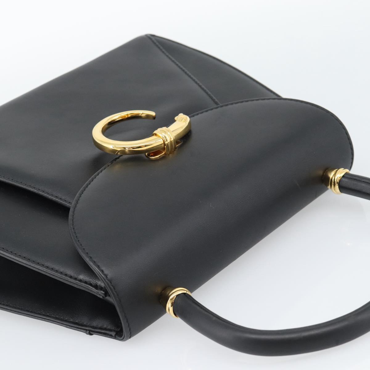 CARTIER PANTHERE Hand Bag Leather Black Gold Auth 190829