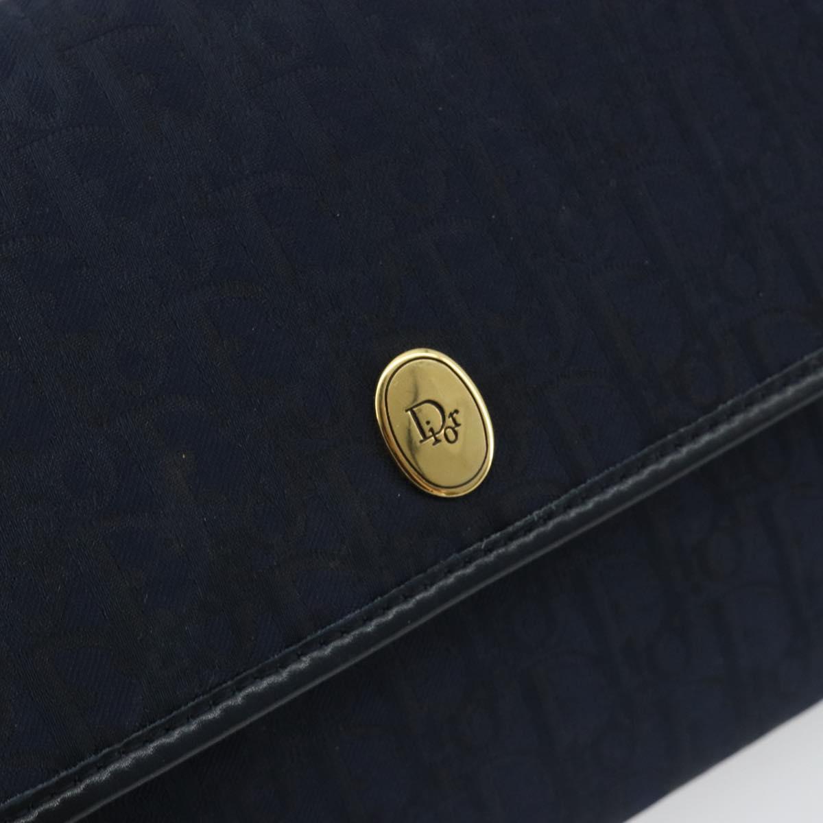 Christian Dior Trotter Canvas Shoulder Bag Navy Gold Auth 190830A