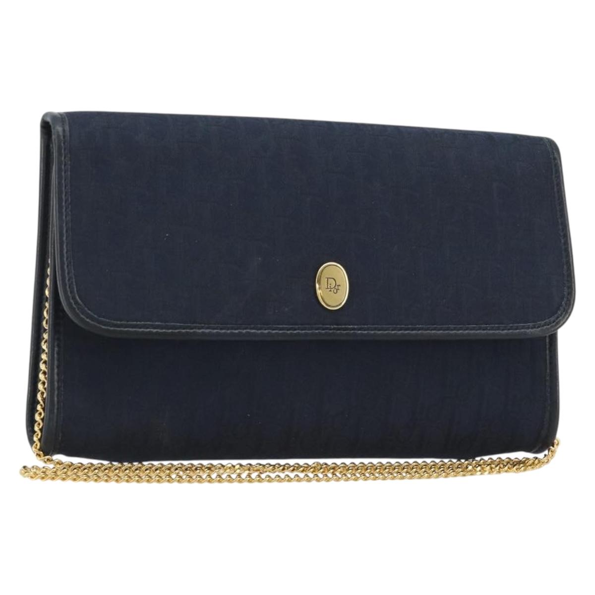 Christian Dior Trotter Canvas Shoulder Bag Navy Gold Auth 190830A