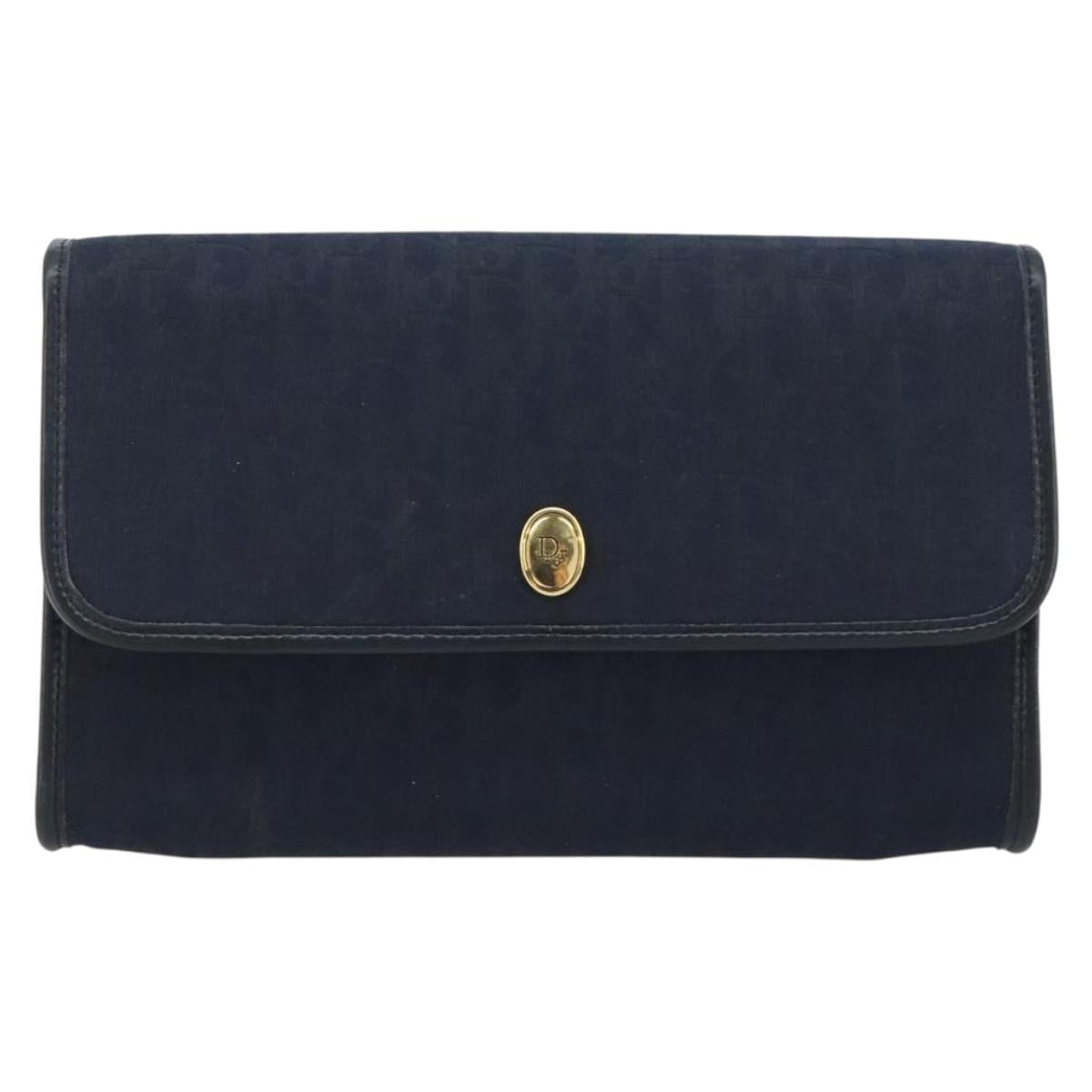 Christian Dior Trotter Canvas Shoulder Bag Navy Gold Auth 190830A